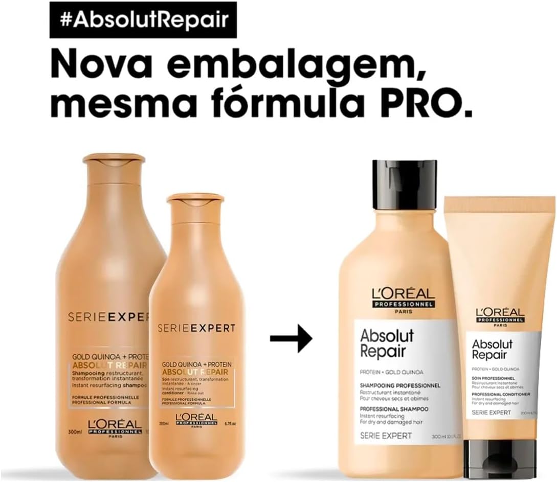 Kit Shampoo e Condicionador Loreal Professionnel Absolut Repair Gold Quinoa + Protein Pequeno