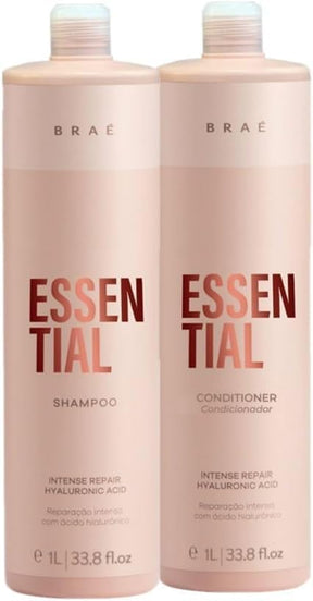 Kit Braé Essential Duo 1L - Shampoo e Condicionador - Hidratação Profunda - Efeito Salão e Brilho Intenso - Cabelos Macios e Cheirosos